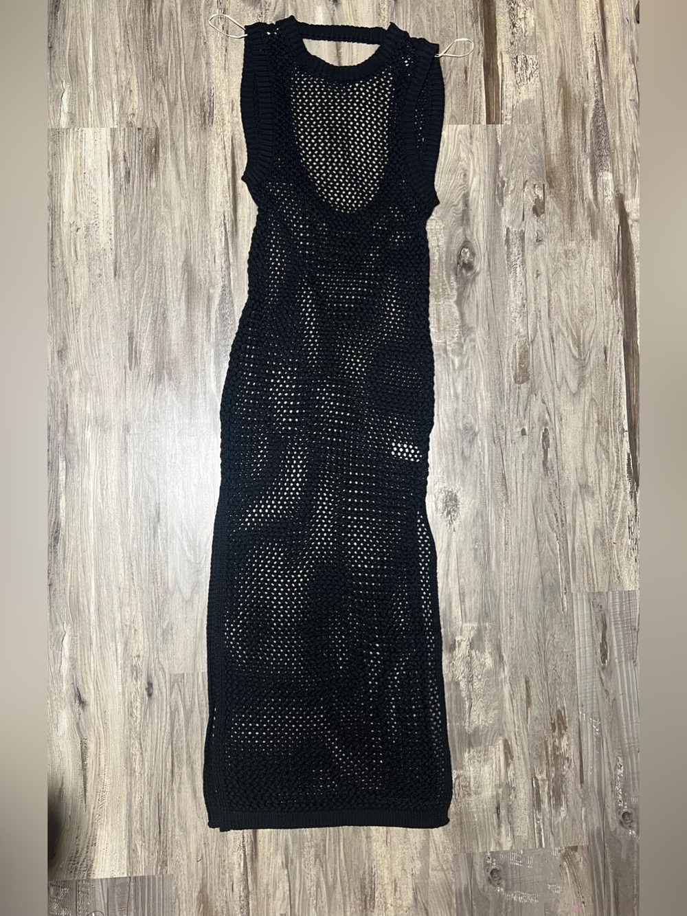 HYFVE Black Open Knit Crochet Open Back Maxi Dress Swim Coverup Size L